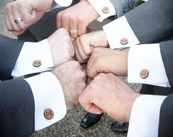 initial cufflinks wood for groomsmen, personalized cuff link set monogrammed for wedding day