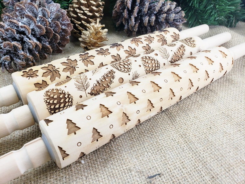Embossed Rolling Pin Christmas Pattern Xmas Print Holiday Etsy