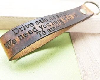 Custom key fob - Personalized Leather Keychain - Engraved Anniversary Gift for Groomsmen Keyring Husband Gift - 3rd Anniversary Gift