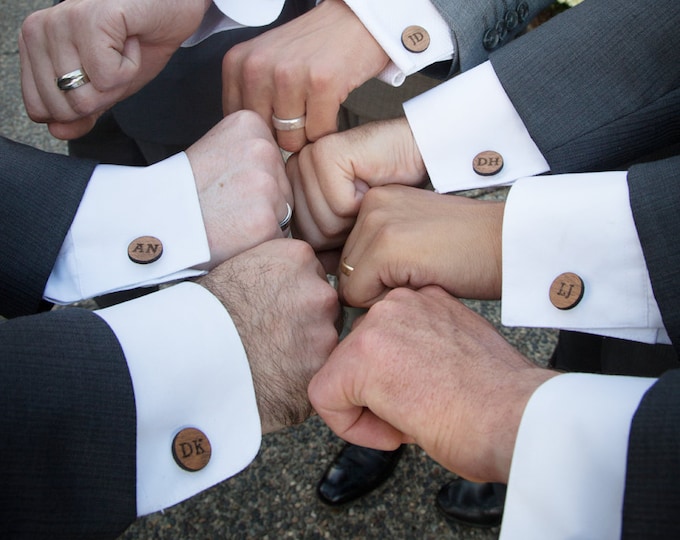 Wedding Cufflinks Groom Cufflinks Personalized Groom Cuff Links Gift for Groom Wooden cufflinks Monogram engraved walnut silver cufflinks