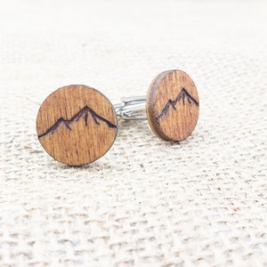 Mountain Cufflinks Wood Cuff Links with Mountains for Outdoorsy Guys, Small Gift for Men Who Like Hiking, Wooden Cufflinks Mountain Man image 5