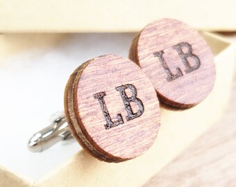 Wooden Cufflinks Personalized with initials - Gift for groom, groomsmen, Boyfriend, dad, Graduation, anniversary,