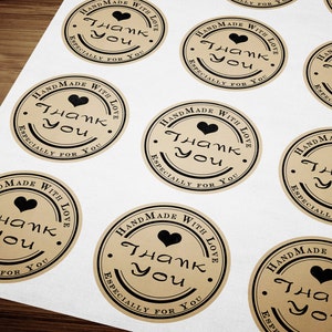 Thank You Stickers - Printable Kraft Stickers - Business Branding - Handmade with Love - Circle