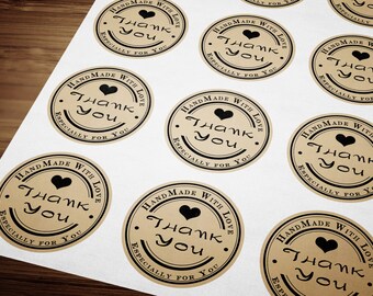 Bedankt stickers - afdrukbare kraftstickers - zakelijke branding - handgemaakt met liefde - cirkel