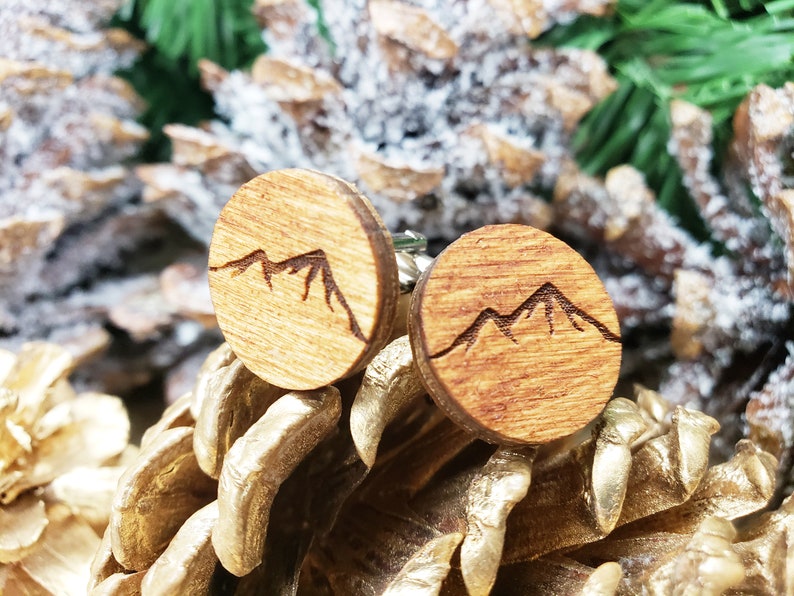 Mountain Cufflinks Wood Cuff Links with Mountains for Outdoorsy Guys, Small Gift for Men Who Like Hiking, Wooden Cufflinks Mountain Man image 7