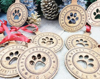 Hond kerst ornament, gepersonaliseerde hond poot ornament, aangepaste hond ornament, huisdier kerst ornament, houten hond ornament, hondenliefhebber geschenken