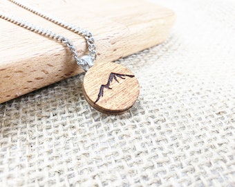 Mountain Necklace The Mountains Are Calling Gift for Girls Nature Jewelry Mountaineering Outdoorsy Hiking Wood Pendant Minimalist Wanderlust