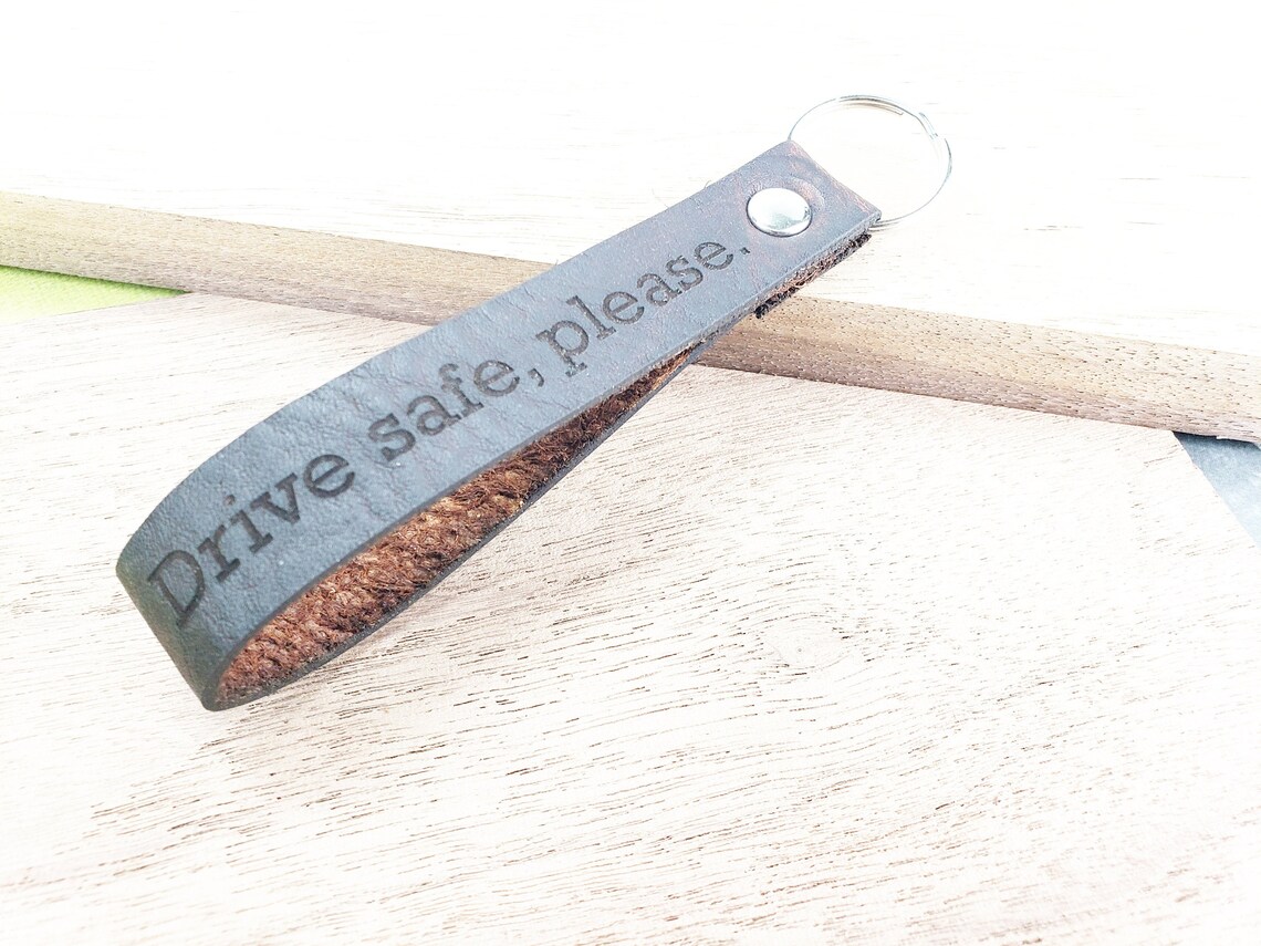 Personalized Leather Key Chain Drive Safe Custom Key Ring Etsy
