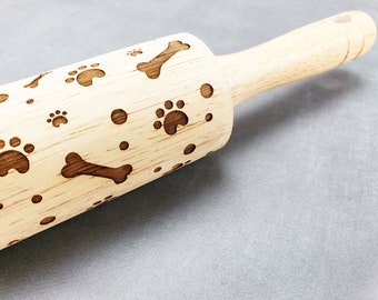 Reliëf deegroller voor zelfgemaakte hond behandelt hond moeder cadeau gegraveerde houten deegrollers pootafdruk hond bot cadeau voor bakkers dierenliefhebbers