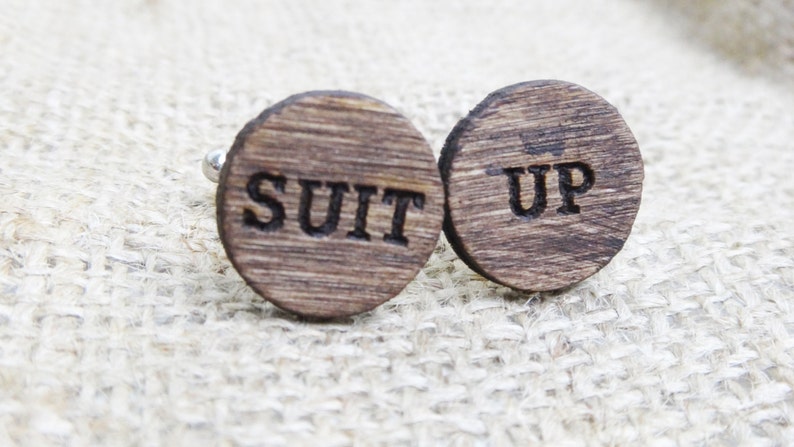 Suit Up Cufflinks HIMYM Wood Cuff Links Engraved Wood Cufflinks Best Man Gift Proposal Groomsmen Proposal Gift for Guys Personalized image 2