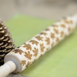 Embossed Rolling Pin SET Thanksgiving Cookie Stamp, Engraved Wooden Rolling Pin, Fall Baking Autumn Leaves, Pinecones, Nature Cookie Stamps image 9