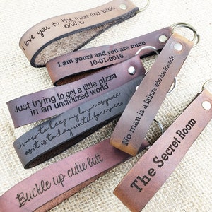 Custom Leather Keychain, Personalized Leather Engraved Key Fob Colorful Leather Key Chain Wedding gift for groom bride 3rd Anniversary Gift
