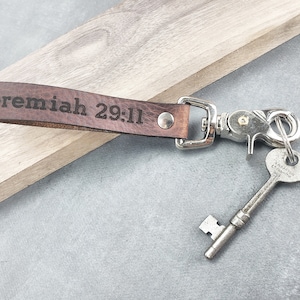 Personalized Bible Verse keychain leather baptism gift biblical Engraved Front Side and Back Side godparent gift custom keychain with verse