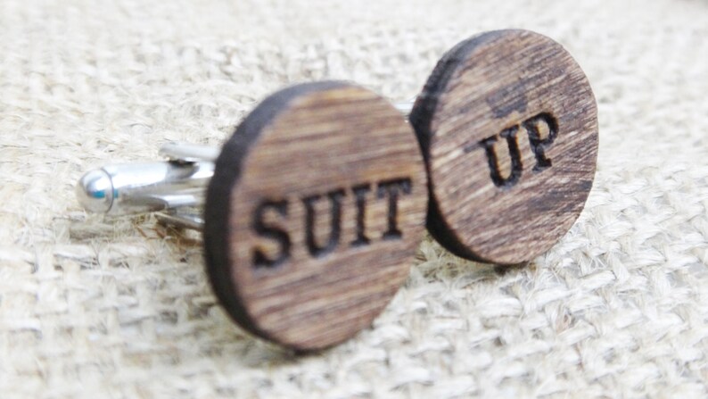 Suit Up Cufflinks HIMYM Wood Cuff Links Engraved Wood Cufflinks Best Man Gift Proposal Groomsmen Proposal Gift for Guys Personalized image 3