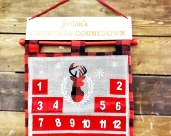 Felt Advent Calendar, Personalized Wooden Advent Calendar, Hanging Advent Calendar, Refillable Advent Calendar, Reusable Advent Calendar