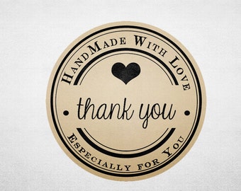 Bedankt stickers - afdrukbare kraftstickers - zakelijke branding - handgemaakt met liefde - cirkel