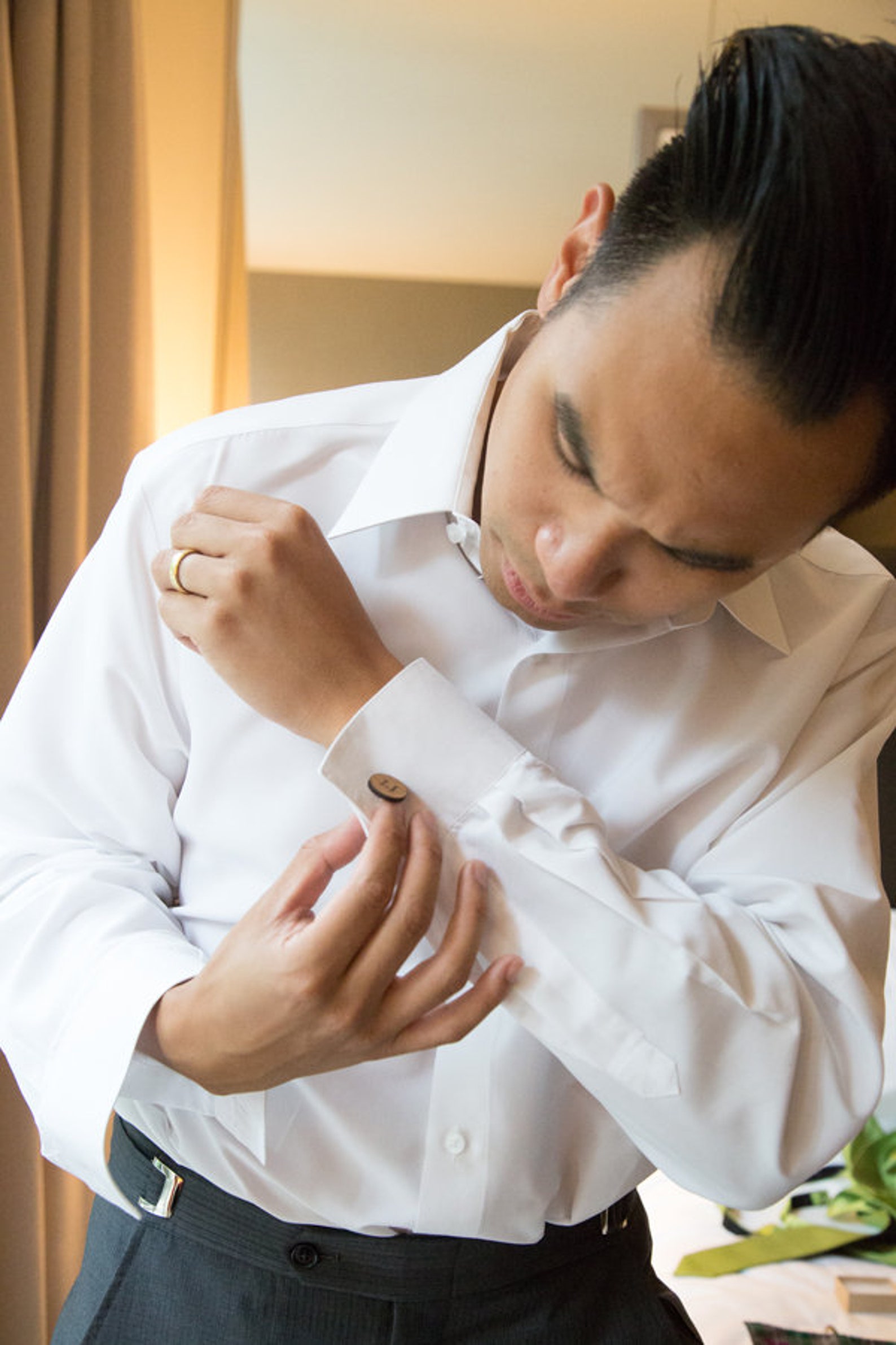 wooden tie clip and cufflinks
