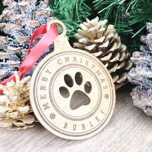 Dog Paw Ornament, Dog Christmas Ornament, Dog Ornament, Custom Dog Ornament, Pet Christmas Ornament, Wood Dog Ornament, Dog Christmas