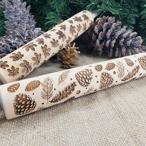 Embossed Rolling Pin Thanksgiving Laser Engraved Wooden Rolling Pin Fall Baking Autumn Leaves Cookie Cutter Gifts for Bakers Housewarming image 5