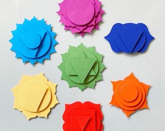 DIY chakra-papercutsjablonen • Afdrukbare muurkunst met 7 chakra's • Heilige geometrie papierkunst • Mindful Creativity-project
