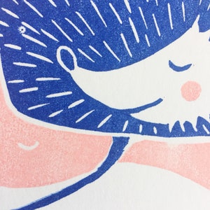 Sleeping fox and hedgehog lino print image 2