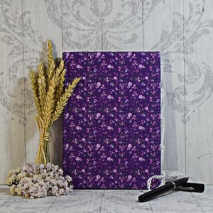 Diario corset morado A5, Regalo para damas románticas, Diario en blanco de tapa dura, Encuadernado a mano con tela morada con flores lilas