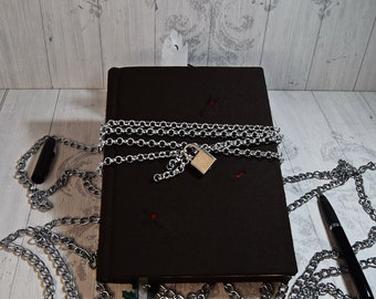 A5 journal with chain and padlock, Handbound with twill and satin fabric, Hardcover fabric journal, Handmade blank journal for write