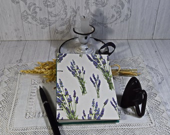 A6 coptic journal, Handbound with paper illustrated with lavander flowers, Writing hardcover blank unlined journal, Gift for woman writers