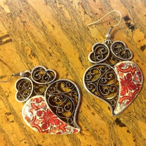 Portuguese Jewelry, Silver Filigree Light Earrings, Dangle Heart Earrings, Portuguese tilereplica, Gift for women