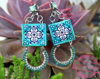 Crystal Earrings, Teal Summer jewelry, Handmade chandeliers earrings jewelry women, Unique piece for stylish women