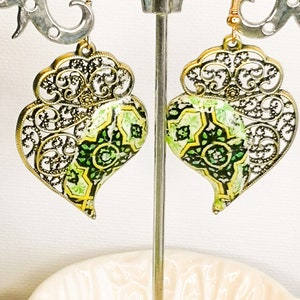 Filigree Heart of Viana Earrings: Portuguese Tile Dangle