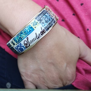 Custom stainless steel bracelet with Portuguese tiles and cork, Make your bracelet, Choose the word you want, Special gift for her image 4