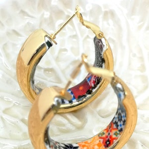 Gold Hoop Earrings: Portugal Tile Replica, Geometric Jewelry