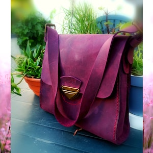 Sac à bandoulière en cuir véritable bordeaux pour femme, sac moyen de style vintage, cadeau spécial pour elle