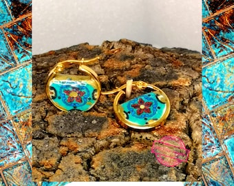 Stainless Steel Hoop Earrings with Miniature Portuguese Tile Replica - Exclusive Portuguese Jewelry Design