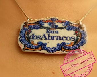 Personalized Portuguese short necklace, choker with typical sign of  Portuguese street "RUA DOS ABRAÇOS", street of embraces