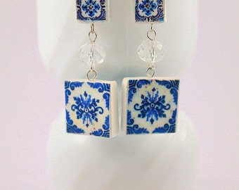 Long Earrings with antique portuguese tile.