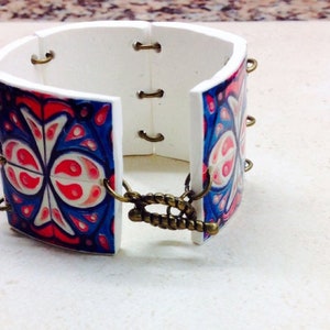 Wide bracelet with colored tiles, Striking jewelry, Lightweight pulse-adjustable cuff bracelet, modern jewelry for women image 3