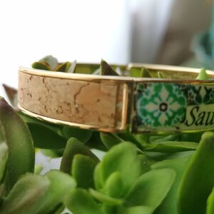 Custom stainless steel bracelet with Portuguese tiles and cork, Make your bracelet, Choose the word you want, Special gift for her image 3