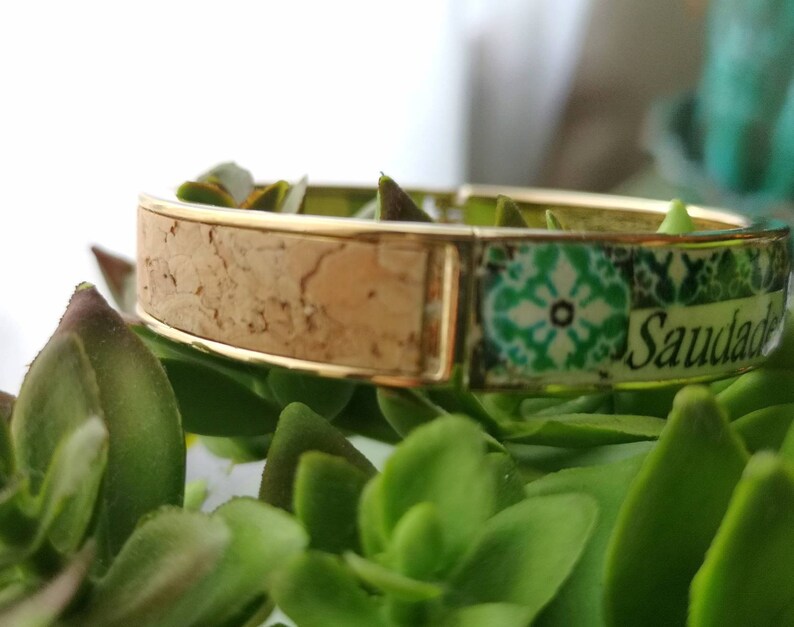 Custom stainless steel bracelet with Portuguese tiles and cork, Make your bracelet, Choose the word you want, Special gift for her image 3