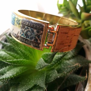 Custom stainless steel bracelet with Portuguese tiles and cork, Make your bracelet, Choose the word you want, Special gift for her image 5