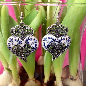 Elegant filigree earrings of the Heart of Viana, Portuguese filigree silver color, Earrings for Mother&#39;s Day gift, Bohemian earrings