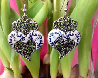 Elegant filigree earrings of the Heart of Viana, Portuguese filigree silver color, Earrings for Mother's Day gift, Bohemian earrings