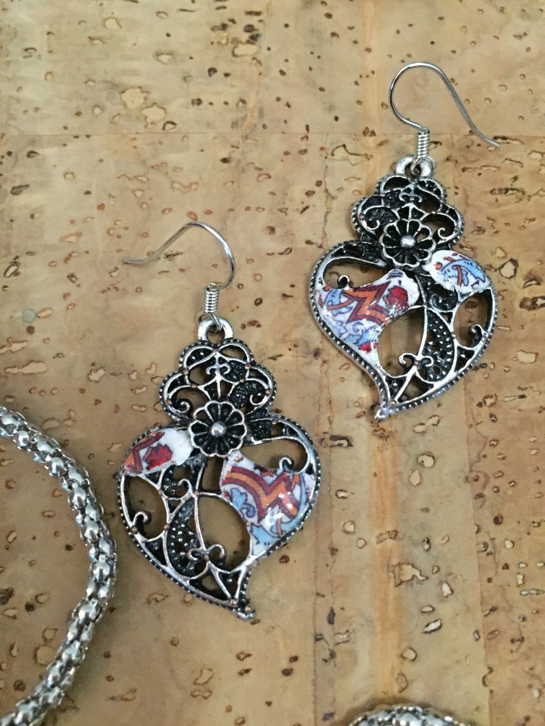 jewelry set with portuguese tile replica Portuguese Jewelryjewelry set necklace and earrings jewelry set with heart of Viana