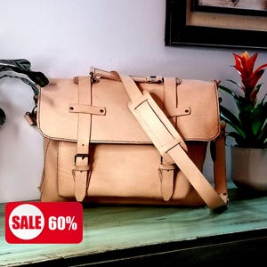 Handgefertigte Aktentasche aus echtem Rindsleder im Vintage-Stil, Unisex Messenger Bag für Laptop und Dokumente