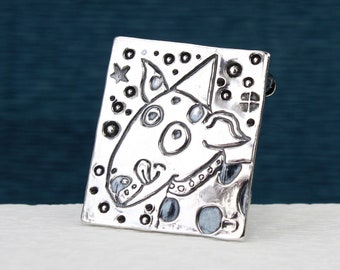 Dog brooch, dog pin, animal lover, canine, puppy, sterling silver, hallmarked, handmade jewellery, illustration, art, terrier, designer, fun