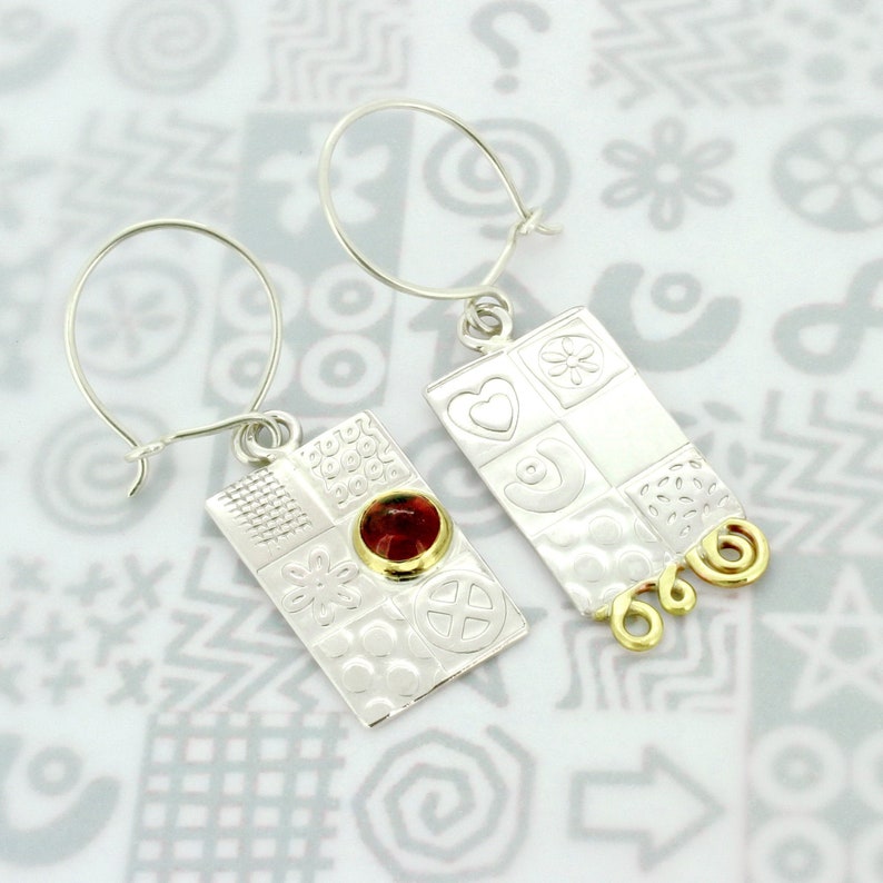 Garnet earrings, asymmetrical, mismatching earrings, red stone, jewellery, contemporary, sterling silver, drop shops earrings, gemstone choice