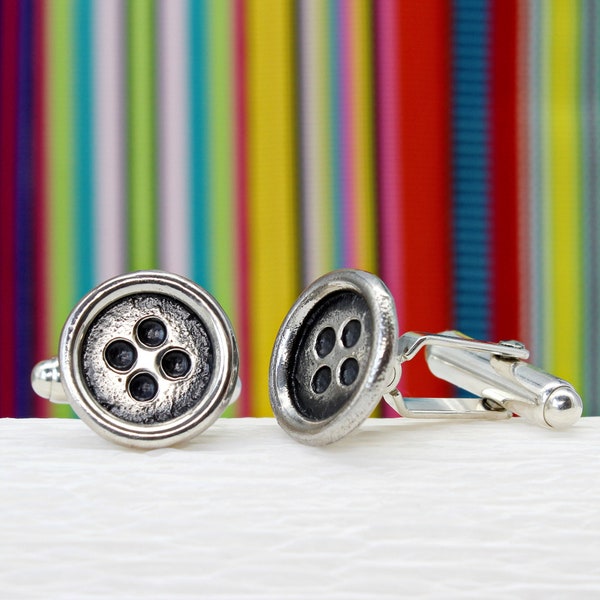 Handmade button cufflinks, sterling silver, solid silver cufflinks, round, gift for men, designer made, buttons