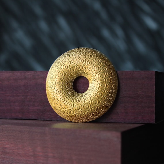 Gold Brooch Circle Pattern 24 Carat Gold Plate and Sterling