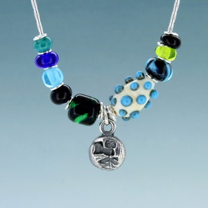 accessories lampwork necklace blue green necklace silver chain modern design handmade contemporary glass bead necklace jewelry